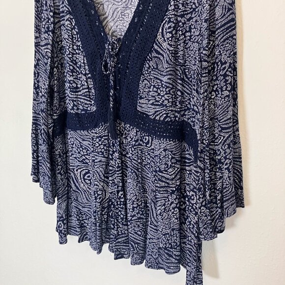 Torrid Babydoll Gauze Crochet Trim Lace-Up Navy Blue Top Size 3X - Picture 6 of 11